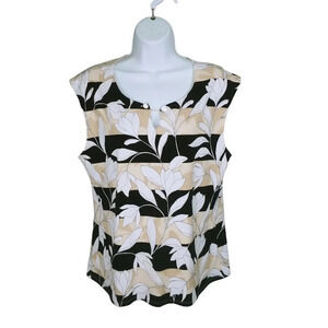 Laura Sleeveless Blouse Floral Black  Cream Tan White L
